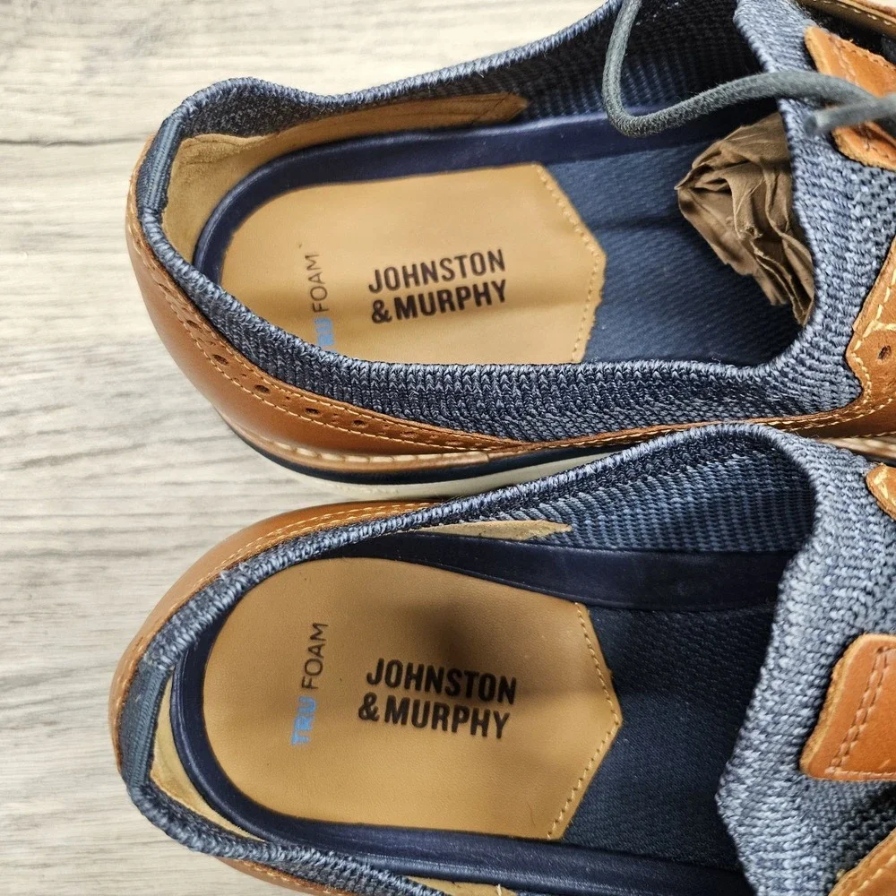 Johnston & Murphy Braydon Knit Saddle Shoe Navy Knit Tan Full Grain Mens 9.5 M
